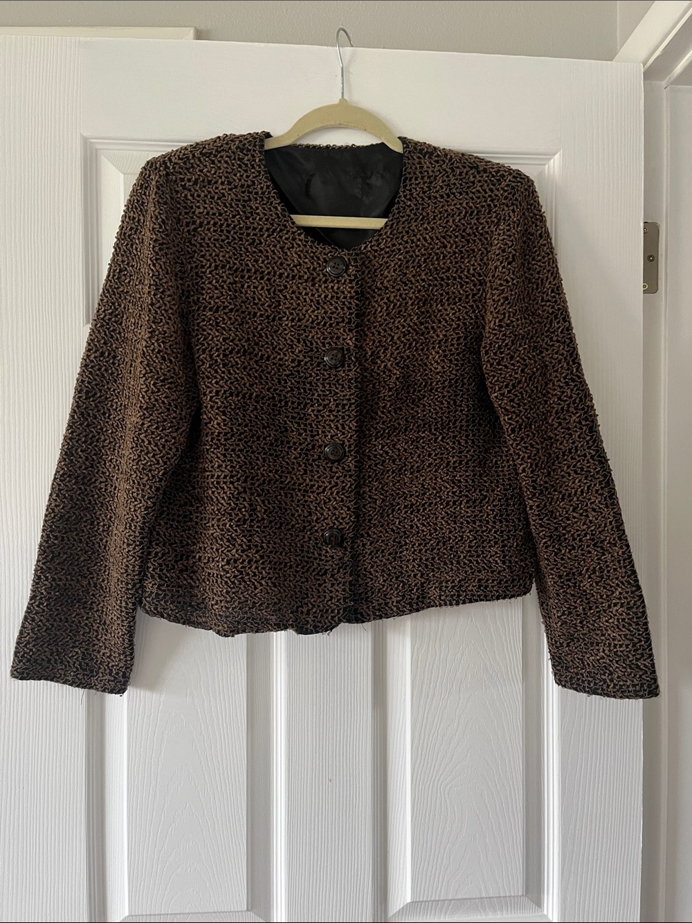 Vintage Womens Brown Textured Button-Front Jacket